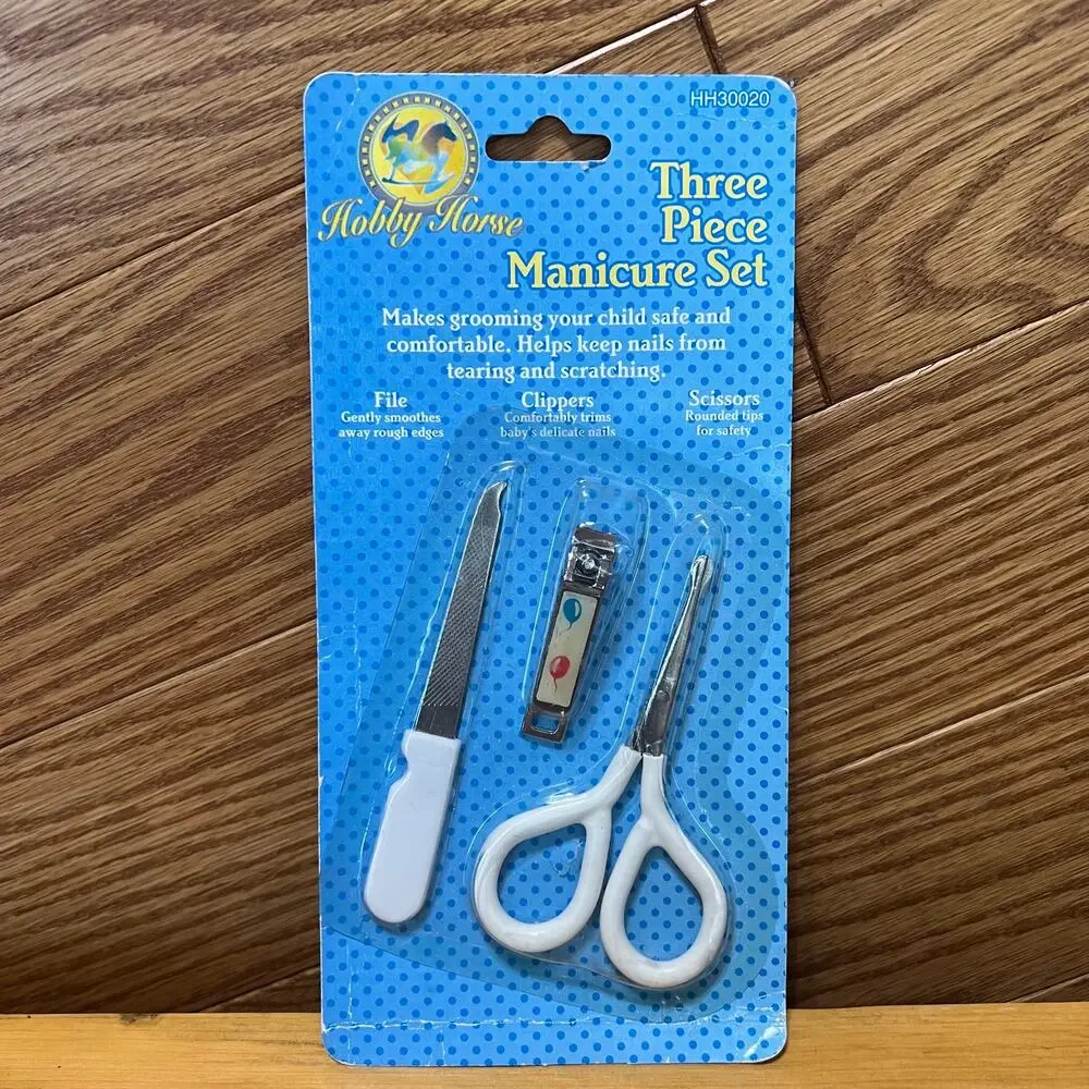 Vtg NOS Hobby Horse 3 Piece Baby Toddler Manicure Set File Clippers Scissors NEW